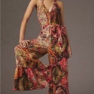 Anthropologie Plenty by Tracey Reese Free Flow Jumpsuit Pink Python Size S NWT